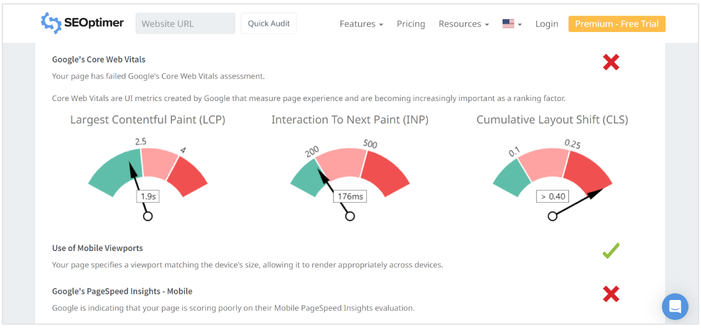 Skor Core Web Vitals dalam audit SEO